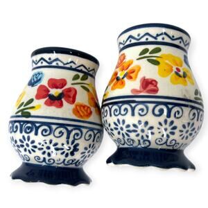 Gibson Elite Salt & Pepper Shakers  Hand Painted Stoneware Italy Ceramic